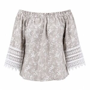Ella Rafaella Floral Blouse M Linen Blend Cottagecore Lace Crochet Boho Chic